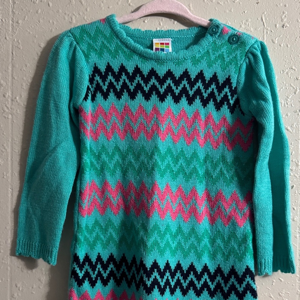 Healthtex Teal and Pink Chevron Sweater Dress - Picture 5 of 8